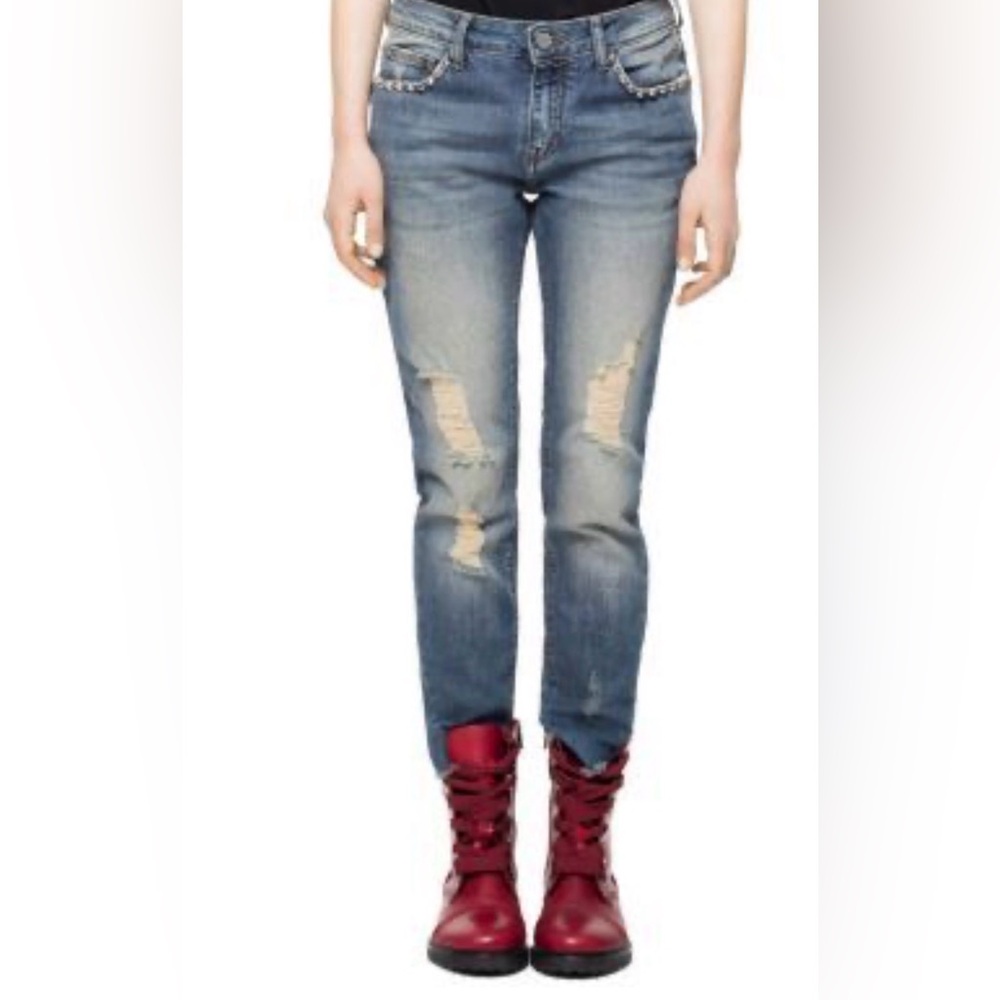 Zadig & Voltaire Eva Studded Distressed Slim Jeans Light Wash Sz 26 luxury demin - Picture 2 of 14